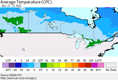 Canada Average Temperature (CPC) Thematic Map For 11/21/2022 - 11/27/2022