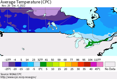 Canada Average Temperature (CPC) Thematic Map For 11/28/2022 - 12/4/2022