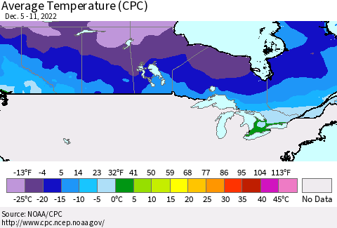 Canada Average Temperature (CPC) Thematic Map For 12/5/2022 - 12/11/2022