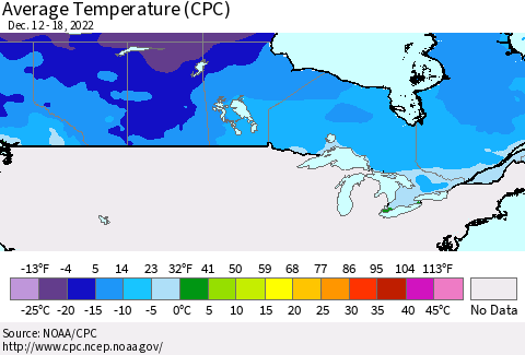 Canada Average Temperature (CPC) Thematic Map For 12/12/2022 - 12/18/2022