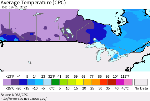 Canada Average Temperature (CPC) Thematic Map For 12/19/2022 - 12/25/2022