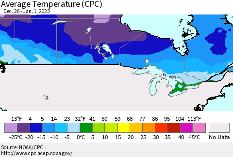 Canada Average Temperature (CPC) Thematic Map For 12/26/2022 - 1/1/2023