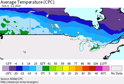 Canada Average Temperature (CPC) Thematic Map For 2/6/2023 - 2/12/2023