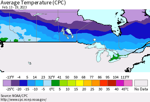 Canada Average Temperature (CPC) Thematic Map For 2/13/2023 - 2/19/2023