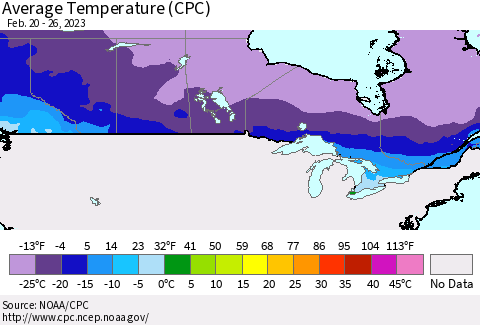Canada Average Temperature (CPC) Thematic Map For 2/20/2023 - 2/26/2023