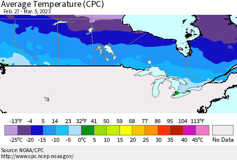 Canada Average Temperature (CPC) Thematic Map For 2/27/2023 - 3/5/2023