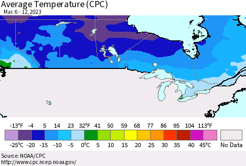 Canada Average Temperature (CPC) Thematic Map For 3/6/2023 - 3/12/2023