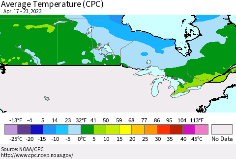 Canada Average Temperature (CPC) Thematic Map For 4/17/2023 - 4/23/2023