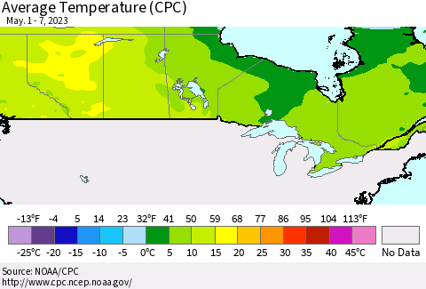 Canada Average Temperature (CPC) Thematic Map For 5/1/2023 - 5/7/2023