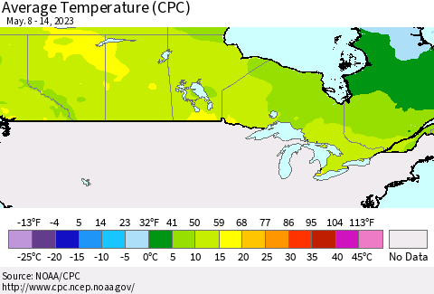 Canada Average Temperature (CPC) Thematic Map For 5/8/2023 - 5/14/2023