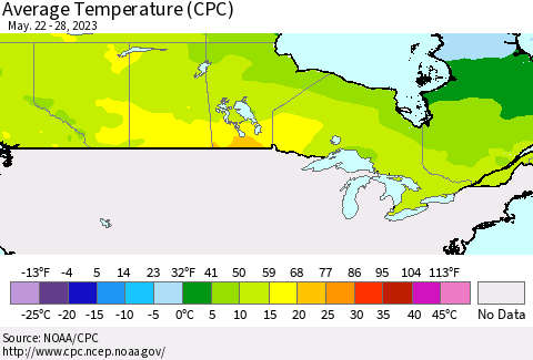 Canada Average Temperature (CPC) Thematic Map For 5/22/2023 - 5/28/2023