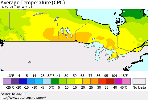 Canada Average Temperature (CPC) Thematic Map For 5/29/2023 - 6/4/2023