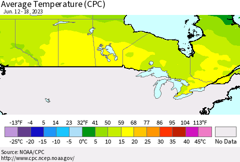 Canada Average Temperature (CPC) Thematic Map For 6/12/2023 - 6/18/2023