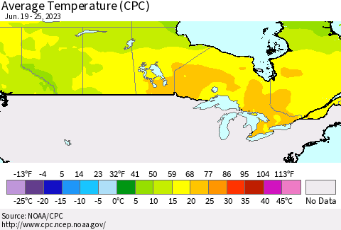 Canada Average Temperature (CPC) Thematic Map For 6/19/2023 - 6/25/2023