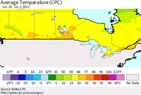 Canada Average Temperature (CPC) Thematic Map For 6/26/2023 - 7/2/2023