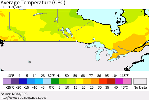Canada Average Temperature (CPC) Thematic Map For 7/3/2023 - 7/9/2023