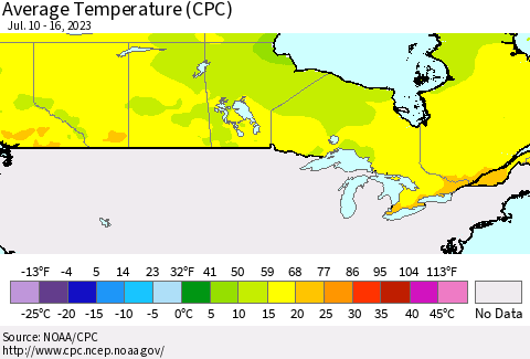 Canada Average Temperature (CPC) Thematic Map For 7/10/2023 - 7/16/2023