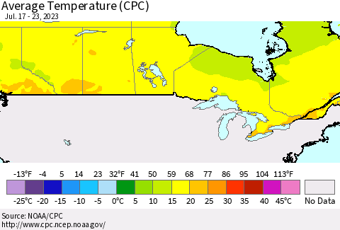 Canada Average Temperature (CPC) Thematic Map For 7/17/2023 - 7/23/2023