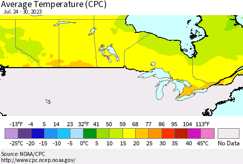 Canada Average Temperature (CPC) Thematic Map For 7/24/2023 - 7/30/2023