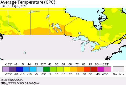 Canada Average Temperature (CPC) Thematic Map For 7/31/2023 - 8/6/2023
