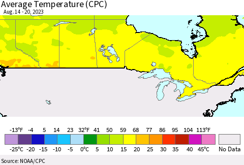 Canada Average Temperature (CPC) Thematic Map For 8/14/2023 - 8/20/2023