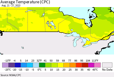 Canada Average Temperature (CPC) Thematic Map For 8/21/2023 - 8/27/2023