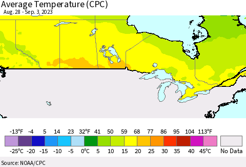 Canada Average Temperature (CPC) Thematic Map For 8/28/2023 - 9/3/2023