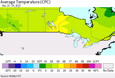 Canada Average Temperature (CPC) Thematic Map For 9/18/2023 - 9/24/2023
