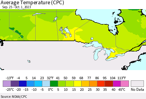 Canada Average Temperature (CPC) Thematic Map For 9/25/2023 - 10/1/2023