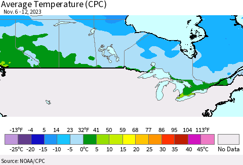 Canada Average Temperature (CPC) Thematic Map For 11/6/2023 - 11/12/2023
