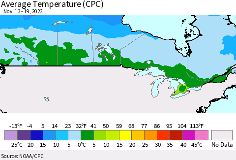 Canada Average Temperature (CPC) Thematic Map For 11/13/2023 - 11/19/2023