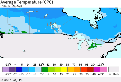 Canada Average Temperature (CPC) Thematic Map For 11/20/2023 - 11/26/2023