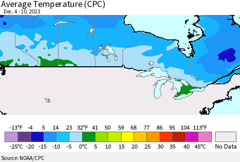 Canada Average Temperature (CPC) Thematic Map For 12/4/2023 - 12/10/2023