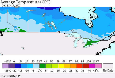 Canada Average Temperature (CPC) Thematic Map For 12/11/2023 - 12/17/2023