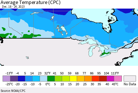 Canada Average Temperature (CPC) Thematic Map For 12/18/2023 - 12/24/2023