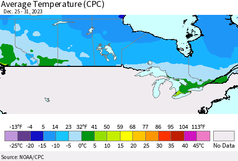 Canada Average Temperature (CPC) Thematic Map For 12/25/2023 - 12/31/2023
