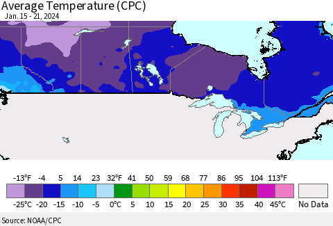 Canada Average Temperature (CPC) Thematic Map For 1/15/2024 - 1/21/2024