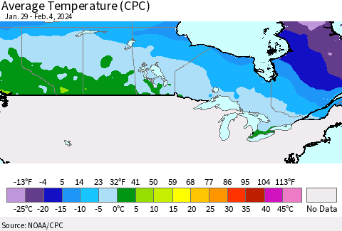 Canada Average Temperature (CPC) Thematic Map For 1/29/2024 - 2/4/2024