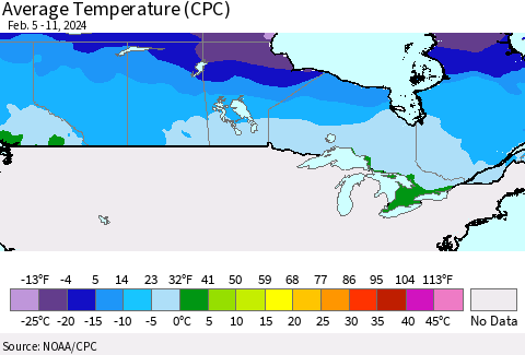 Canada Average Temperature (CPC) Thematic Map For 2/5/2024 - 2/11/2024