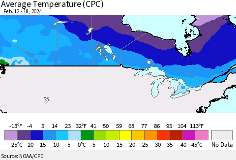 Canada Average Temperature (CPC) Thematic Map For 2/12/2024 - 2/18/2024