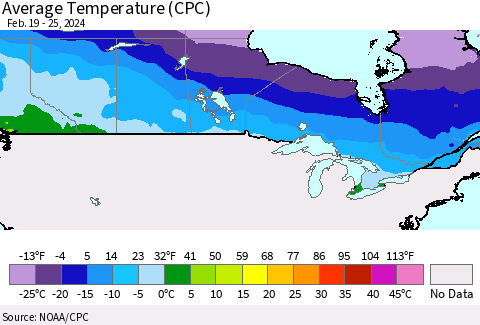 Canada Average Temperature (CPC) Thematic Map For 2/19/2024 - 2/25/2024