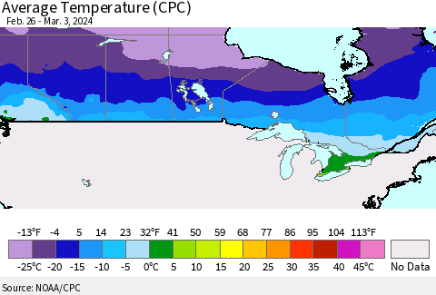 Canada Average Temperature (CPC) Thematic Map For 2/26/2024 - 3/3/2024