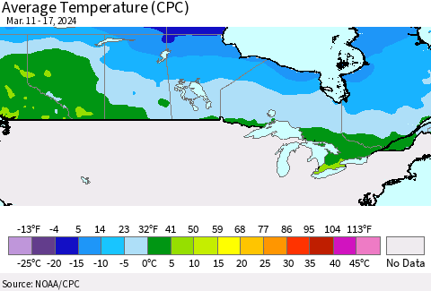 Canada Average Temperature (CPC) Thematic Map For 3/11/2024 - 3/17/2024