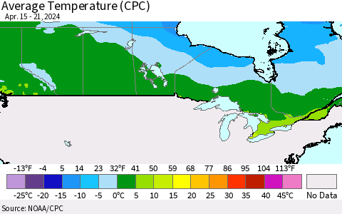 Canada Average Temperature (CPC) Thematic Map For 4/15/2024 - 4/21/2024