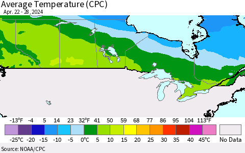 Canada Average Temperature (CPC) Thematic Map For 4/22/2024 - 4/28/2024