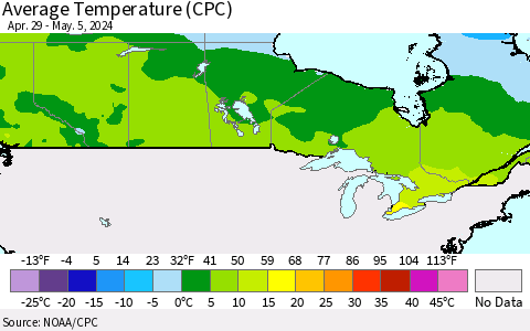 Canada Average Temperature (CPC) Thematic Map For 4/29/2024 - 5/5/2024