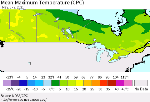 Canada Mean Maximum Temperature (CPC) Thematic Map For 5/3/2021 - 5/9/2021