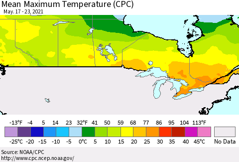 Canada Mean Maximum Temperature (CPC) Thematic Map For 5/17/2021 - 5/23/2021