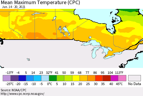 Canada Mean Maximum Temperature (CPC) Thematic Map For 6/14/2021 - 6/20/2021