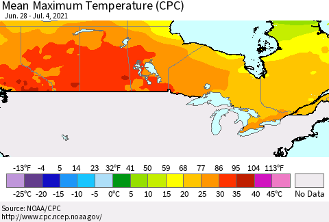 Canada Mean Maximum Temperature (CPC) Thematic Map For 6/28/2021 - 7/4/2021